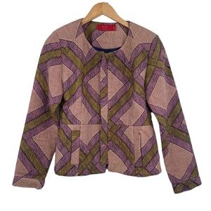 Tigerlily Jacket Womens 8 Pink Yellow Boho Quilted Zip Up Long Sleeve Geometric